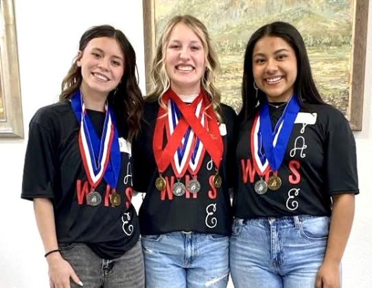Wellington’s Rilynn Southerland, Elli Ouellette and Jasmin Moreno advance to the Texas State VASE contest.