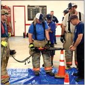 Childress Fire Department firefighters undergo Jaws of Life training Tuesday, Sept. 6, learning how to properly use the hydraulic rescue tool to cut through vehicles and release stricken occupants. Photos Courtesy of Childress Fire Department