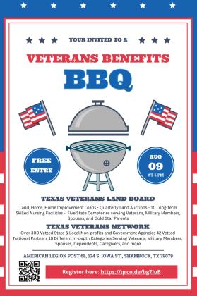 Panhandle Veterans Benefits,  BBQ planned in Shamrock