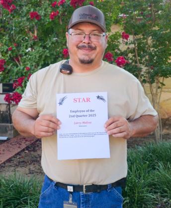 A member of the maintenance staff, Larry Molina accepts the Collingsworth General Hospital STAR honor for the second quarter of 2025. An “all-around great guy,” Molina is applauded for being a very kind, mannerly and respectful person. Collingsworth General Hospital
