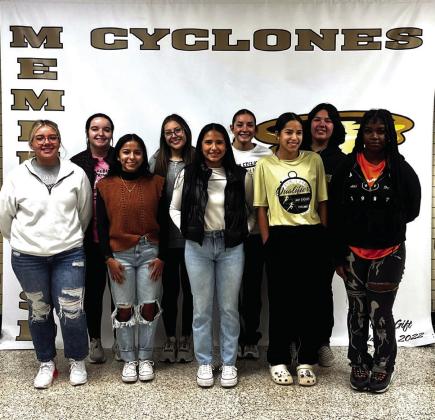 Memphis Lady Cyclones, including Lizzie Valle, Kali Murphy, Narobi Espinoza, Aileen Martinez, Melanie Espinoza, Jaelyn Gaxiola, Analise Graham, Katrina Torres and Kalijah Mackie, earn academic all-district honors.