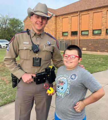 Texas Department of Public Safety Trooper Nathan Bozeman stops by Childress Elementary School (CES) Tuesday, April 7. “We appreciate all of our law enforcement that come by,” CES Principal Tracey Blake said. “We love seeing the relationships with our students.” Childress Elementary School