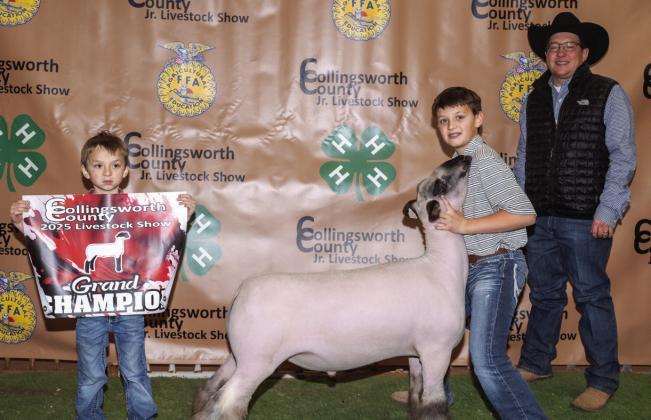Baron Mitchell shows the Grand Champion Lamb, assisted by his brother, Merick Mitchell, and purchased by Salt Fork Logistics at the Premium Sale. Also, Mitchell exhibited the Reserve Grand Champion Lamb.