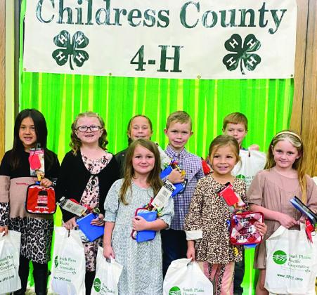 Back row, from left: Addilynn Garcia, Hannah Parker, Henleigh Foster, Kage Whitaker, Rhett Schaefer. Front row, from left: Lilly Wyatt, Anastasia Galvan, Iris Wyatt. Photos Courtesy of Childress County 4-H