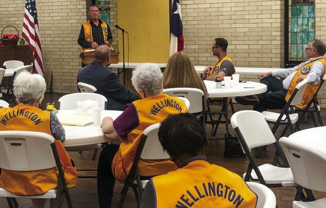 Wellington Boss Lion Jeff Thomas, who also serves as president of Collingsworth County Museum Board of Directors, shares tidbits of local history at the Monday, April 17 meeting of the Lions Club. The Red River Sun/Bev Odom