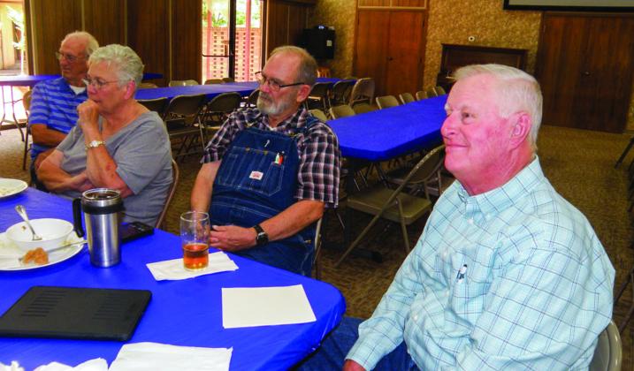 Childress Hospital Board Member Dale Driver, right, accepts questions about Childress Regional Medical Center following his presentation at the monthly Adult Fellowship at Childress Methodist Church. From left: Jim Dowis, JoAnn Tregallas, Harvey Dobbs, Driver. Photo by Grace Holman