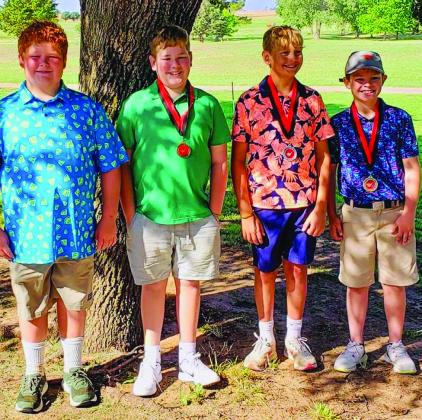 Fourth through fifth-grade boys, from left: Champ Davis, Shamrock, fourth place; Jack Truman McCurley, Childress, third place; Hudson Doyle, Altus, Okla., second place; Wade Richey, Altus, Okla., first place.