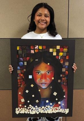 Jasmin Moreno, State Qualifier: My Changing Matrix - Jasmin’s art is about how her life will soon change as she graduates and leaves home. She also put mirrors on the background in her piece to show, through people’s reflection, how the influence of others in one›s life molds a person into who they become.