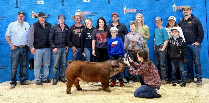Memphis’ Ryder Wiles takes eighth place with his middle-weight duroc at the Houston Livestock Show and Rodeo. Kolt Wiles, not pictured, also competed at the major show.