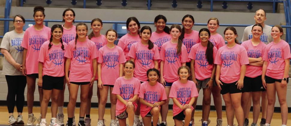 Third- through fifth-grade and sixth- through eighth-grade students graduate from Lady Cat Basketball Camp, coached by Childress Independent School District (ISD) Head Girls’ Basketball Coach Shannon Fisher and Coach Misty Roark, Thursday, June 1. For additional photos, see 8B. Through the Lens of Liz/Elizabeth Oronia