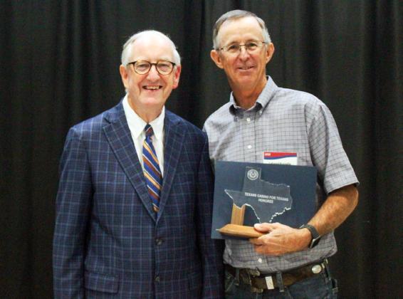 Texas Department of Transportation (TxDOT) Dickens County Assistant Maintenance Supervisor Leland Brendle, right, with Texas Rep. John Smithee at the 28th Annual Texans Caring for Texans award ceremony. Brendle was recognized at the ceremony for his service to the senior citizens in Dickens County, as well as always going out of his way to help the traveling public. Courtesy Photos