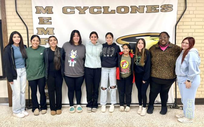Academic all-district volleyball team selections include, from left, Alexis Diaz, Juliana Soto, Daymi Villa, Katrina Torres, Analise Graham, Jaelyn Gaxiola, Jasmyne Gilchrest, Aryanna Garcia, Tanasia Grays and Zada Todd. To be eligible for the academic all-district volleyball team, varsity players must maintain a grade point average of 90 or above during the season. Memphis ISD