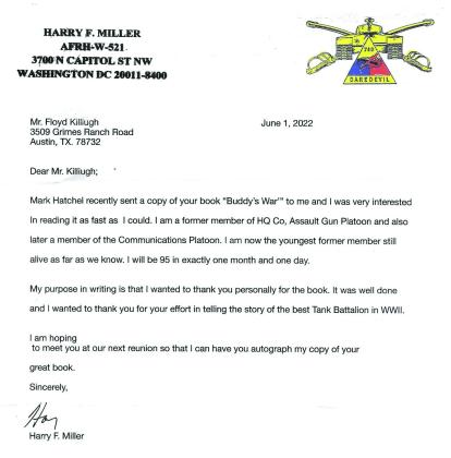 Killough receives communication fromWorldWar II tanker