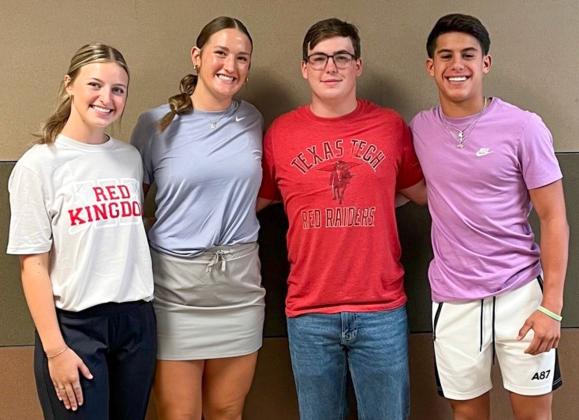 Wellington High School (WHS) Student Council officers for the new school year include Secretary Summer Neufeld, senior, left; Vice President Audrey Jones, senior; President Caleb Strickland, junior; and Treasurer Noah Cantu, freshman. The election took place Tuesday, Aug. 22. Student Council sponsors Donna Thaten and Czrena Watts are grateful for all the students who ran for an office and who now automatically become a member of the WHS Student Council. Courtesy Photo