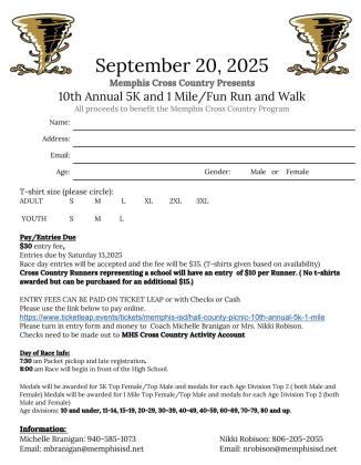 10th Annual 5K to benefit  Memphis Cross Country Program