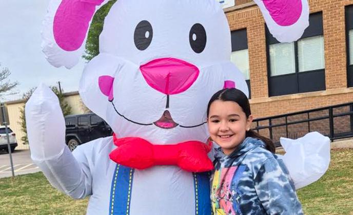 The Easter Bunny greets Austin Elementary School students, as well as attends the Little Cyclones’ Easter egg hunt, Thursday, April 2. Memphis ISD