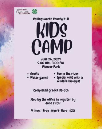 Collingsworth 4-H Kids Camp approaching