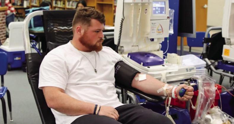 Childress High School (CHS) Coach Caleb Smith donates blood at the recent blood drive, hosted by CHS Student Council Thursday, Feb. 2. According to CHS administrators, the blood drive was a success. Courtesy Photos