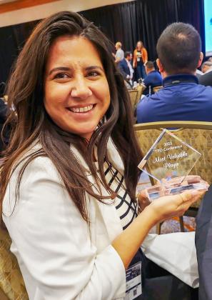 Texas Department of Transportation (TxDOT) Childress District Planner Annabel Juardo is named the Most Valuable Player at the 2023 Transportation Project Delivery Conference. Photo Courtesy of TxDOT Childress District