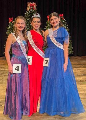 First Runner-Up Halle Hedrick, left, Teen Miss Wellington 2026 Quinn Roberson and Second Runner-Up Rachel Strickland.