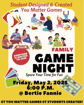 Memphis Independent School District (ISD) will host Family Game Night at 6 p.m. Friday, May 2 at Bertie Fannie. Games, themed #YouMatter and #GeniusMatters, were designed and created by Memphis Middle School Gifted and Talented (GT) students. For behind-thescenes photos, see 3B. Memphis ISD