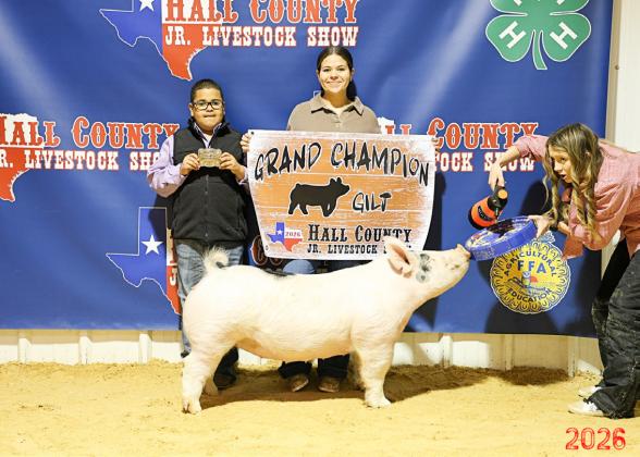 Titus Casas shows the Grand Champion Gilt at the Hall County Junior Livestock Show Saturday, Jan. 31 in Memphis.