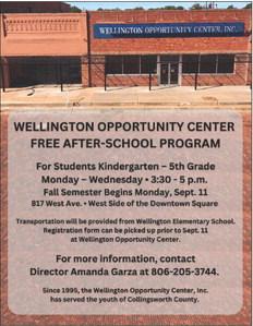 Wellington Opportunity Center, Inc. (WOCI) opens its doors for the fall session Monday, Sept. 11. Registration forms can be picked up from Director Amanda Garza at WOCI. Courtesy Graphic