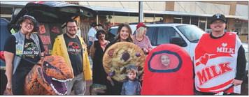 Bowie St. Church of Christ earns the Trunk-or-Treat Nonprofit Category with its Jurassic Park setup during the Collingsworth County Chamber of Commerce Halloween event on the southside of the Collingsworth County Courthouse Square from 5:30 to 7 p.m. Monday, Oct. 31. Alyssa Stidolph and Minister Neil Stidolph welcome Alisha, Barrett, Quade and Jake Weatherly, along with Damiana Peters and Beth Motsenbocker in the background. The Red River Sun/Bev Odom