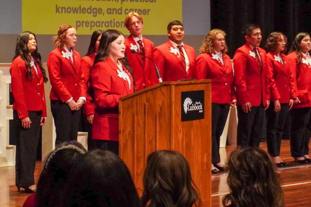 Texas Family, Career and Community Leaders of America (FCCLA) Region 1 President Kimi Ward, of Childress, along with the Region 1 Officer Team, hosts the Welcome and Awards Sessions at the FCCLA Region 1 Leadership Conference in Lubbock. Photos Courtesy of Childress FCCLA