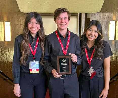 Qualifying for the State Leadership Conference, the Entrepreneurship Level 3 team of Amelia Valadez, Ethan Herbstritt and Jasmin Luna take bronze.