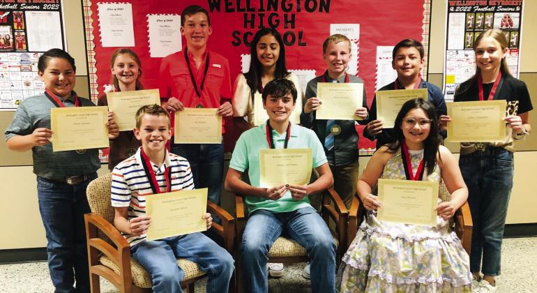 Sixth-grade Top 10 honor students garner special recognition. Front row, from left: first, Damon Keys; second, Jax Cantu; third, Ava Peters. Back row, from left: fourth, Elvis Jaimes; fifth, Hartley Kane; sixth, Cix Killian; seventh, Hazel Estrada; eighth, Miles Ouellette; ninth, Treyyn Wiebe; 10th, Libby Chandler.