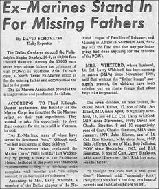 From the Nov. 17, 1971, “North Texas Daily.” Floyd Killough explains that the “Daily” article misidentifies Jeff Stratton as “David.” Additionally, their ages in the article are incorrect, and the article states that Jerry Singleton had been missing in action since 1861 instead of 1961.