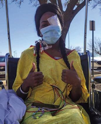 After over two weeks in a Lubbock hospital in March 2022, Jayla Kilgore gets to roll outside and enjoy the beautiful weather. Doctors diagnosed the Wellington High School Class of 2020 graduate with Neuromyelitis Optica (NMO). A student at West Texas A&amp;amp;M University in Canyon, Kilgore switched her major from Sports Medicine to Early Childhood Education. Courtesy Photo
