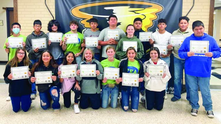 Memphis High School freshman receive certificates for their participation at the recent Area 1 Greenhand Leadership Conference Tuesday, Sept. 20 at the West Texas A&amp;amp;M University Ag Complex in Canyon. At the conference, students partook in workshops and general sessions, which introduced them to the benefits and opportunities within the FFA organization. Photo Courtesy of Memphis ISD