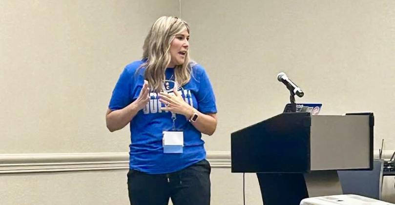 Childress Head Lady Cat Volleyball and Softball Coach Charlsi Bozeman gives a lecture, titled “Developing Confidence at the Plate,” at the 2025 Texas Girls Coaches Association (TGCA) Summer Clinic Monday, July 14-Thursday, July 17 in Arlington. Courtesy Photo