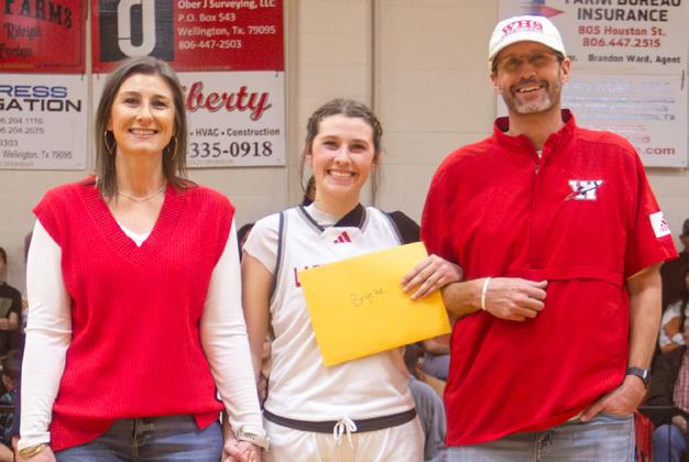 Brynlee Proffitt is the daughter of Coach Greg and Heather Proffitt. She has played varsity basketball for the Lady Rockets for four years. After high school, Brynlee plans to attend Texas Tech University to major in health sciences.