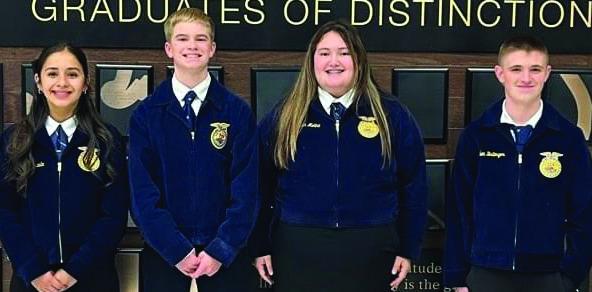 In Greenhand Quiz, the team of Wellington Junior High School (WJHS) eighthgrader Hazel Estrada, left, Wellington High School (WHS) freshman Jax Heflin, WJHS eighth-grader Audrey Bowen and WHS freshman Jaden Jeffrey receive ninth place.