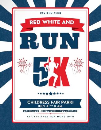 CTX Run Club’s 2nd Annual Red, White and Run Fourth of July 5K will take place at 8 a.m. Friday, July 4 at Fair Park in Childress. CTX Run Club