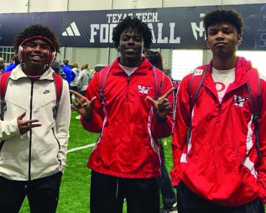 Wellington High School senior Travon Lewis, left, and sophomores Kamron Brooks and Troy Molina recently competed at the Wes Kittley High School Invitational Friday, Jan. 24-Saturday, Jan. 25 at the Texas Tech University Sports Performance Center in Lubbock.