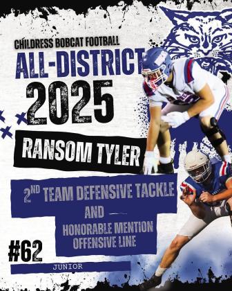 Ransom Tyler, Junior, Second Team Defensive Tackle and Honorable Mention Offensive Lineman