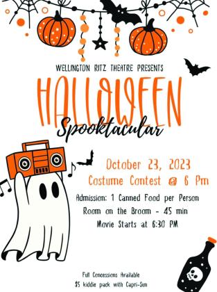 The Wellington Ritz Theatre’s annual Halloween Spooktacular canned food drive is set for Monday, Oct. 23. The costume contest begins at 6 p.m., followed by a 45-minute feature, “Room on the Broom,” at 6:30 p.m. Admission is one canned food item per person to benefit a local food pantry. Courtesy Image
