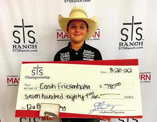 Cash Friesenhahn is the 12-and-under breakaway roping champion, taking $780 in winnings.