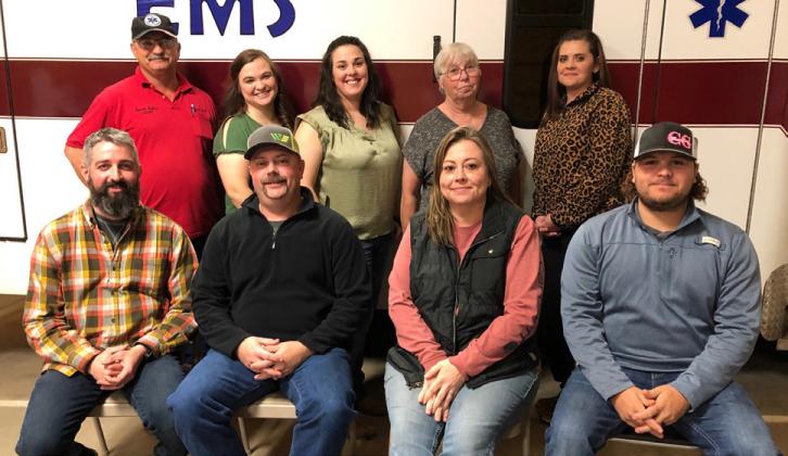 =Wellington Emergency Medical Service first responders gather Saturday, Jan. 6 for an annual banquet to recap 2023. Front row, from left, Noah Downing, Matt Orr, Krystle Tarver, Ethan Cummings. Back row, from left: Farris Nation, Carle Kemp, Charmayne Hampton, Pat Needham, Samantha Blacksher. Not pictured: Michael Ryan.