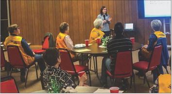 Dr. Bethany Pickard, a physician at Collingsworth Family Medicine and Collingsworth General Hospital, presents diabetes awareness information to the Wellington Lions Club during its Monday, March 2, 2020, meeting prior to the Community Building renovation. The Red River Sun/Bev Odom