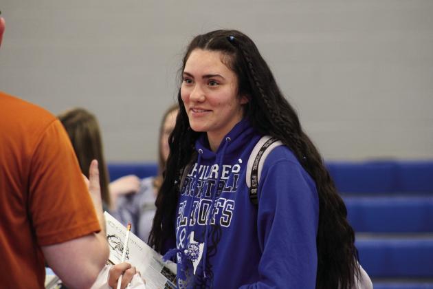 Childress High School students attend a College Fair Thursday, Oct. 6, visiting with multiple college and university representatives, including those from Austin College, Angelo State University, Lubbock Christian University, Southwestern Oklahoma State University, Texas Tech University and more. The Red River Sun/Elizabeth Tanner