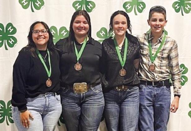 The Senior Collingsworth County 4-H Food Challenge team received third place at the recent Fall District 1 Roundup. From left: Anna Granadoz, Jacy Lampe, Kenady Skelton, Simon Downing.