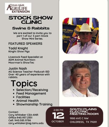 Childress County AgriLife Extension Service to host Swine and Rabbit Stock Show Clinic