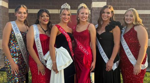Wellington High School 2026 Homecoming Royalty, including second runner-up Football Queen Ingrid Granadoz, first runner-up Band Queen Ava Acosta, Football Queen Maggie Tillman, Band Queen Elli Ouellette, first runner-up Football Queen Ceighley Killian, second runner-up Band Queen Allie Duncan. See page 4B for a complete list including the male royalty. COURTESY PHOTO / SANDIE KILLIAN