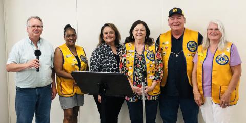 During the Monday, Aug. 4 meeting of the Wellington Lions Club, Lion Neal Odom led in singing “Happy Birthday” and “Happy Anniversary” to Lions with August celebrations and “I’ve Got That Lion Spirit.” From left: Odom, Cynthia Patterson, Lucy Owens, Margret Woods, Dave Hall, Lori O’Rear. The Red River Sun/Bev Odom