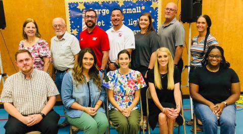 New Wellington Independent School District employees for the 2025-2026 school year convene following the back-to-school prayer breakfast hosted by the First Baptist Church Ministry Team. 